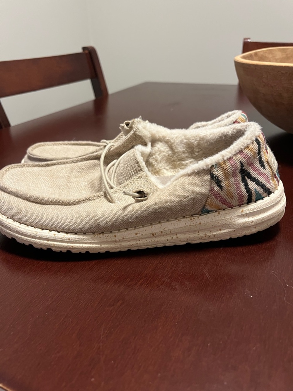 Hey Dude Women's Beige Slip-On Lined Slippers with Patterned Heel